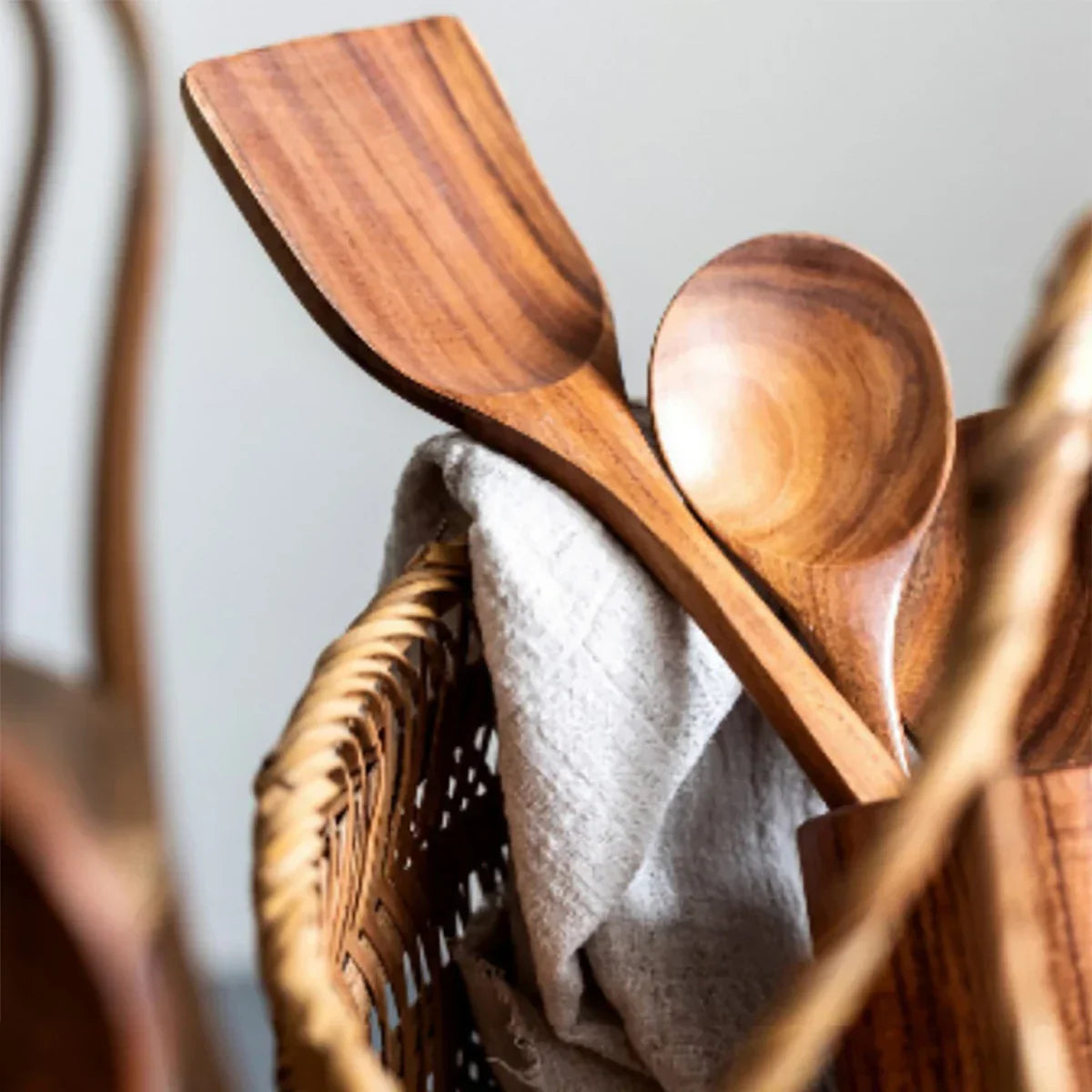 Luxurious Wooden Cookware Set with Storage Bucket