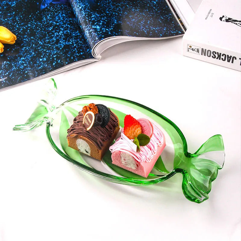 Glass snack plate in candy shape