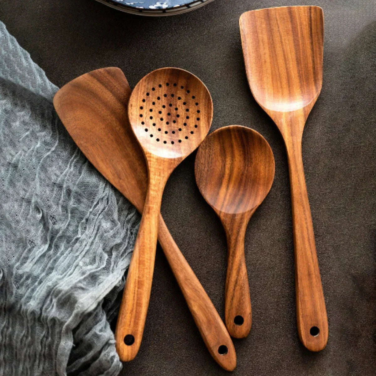 Luxurious Wooden Cookware Set with Storage Bucket