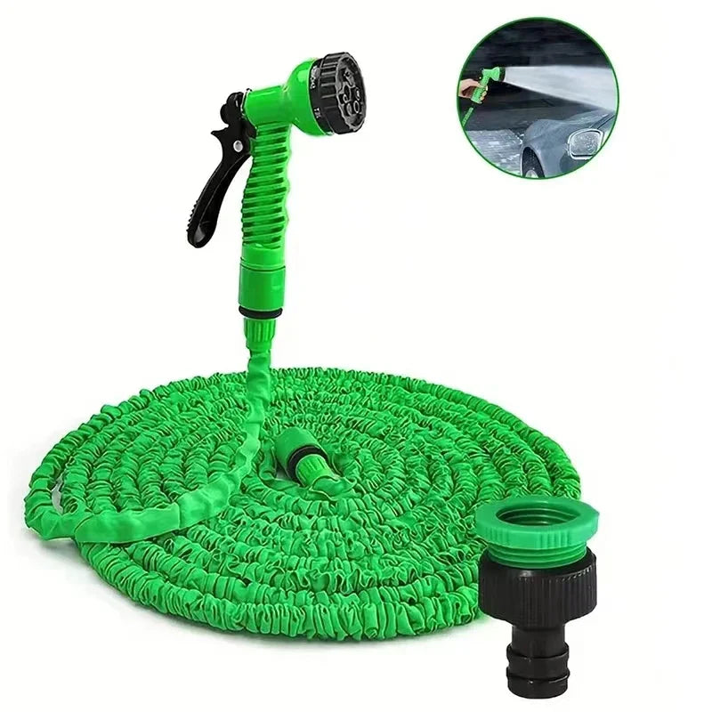 Flexible Garden Hose with 7-Function Spray Gun – Extends Up to Three Times Its Length