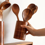 Luxurious Wooden Cookware Set with Storage Bucket
