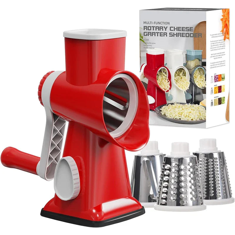 Practical hand grater with 3 interchangeable inserts