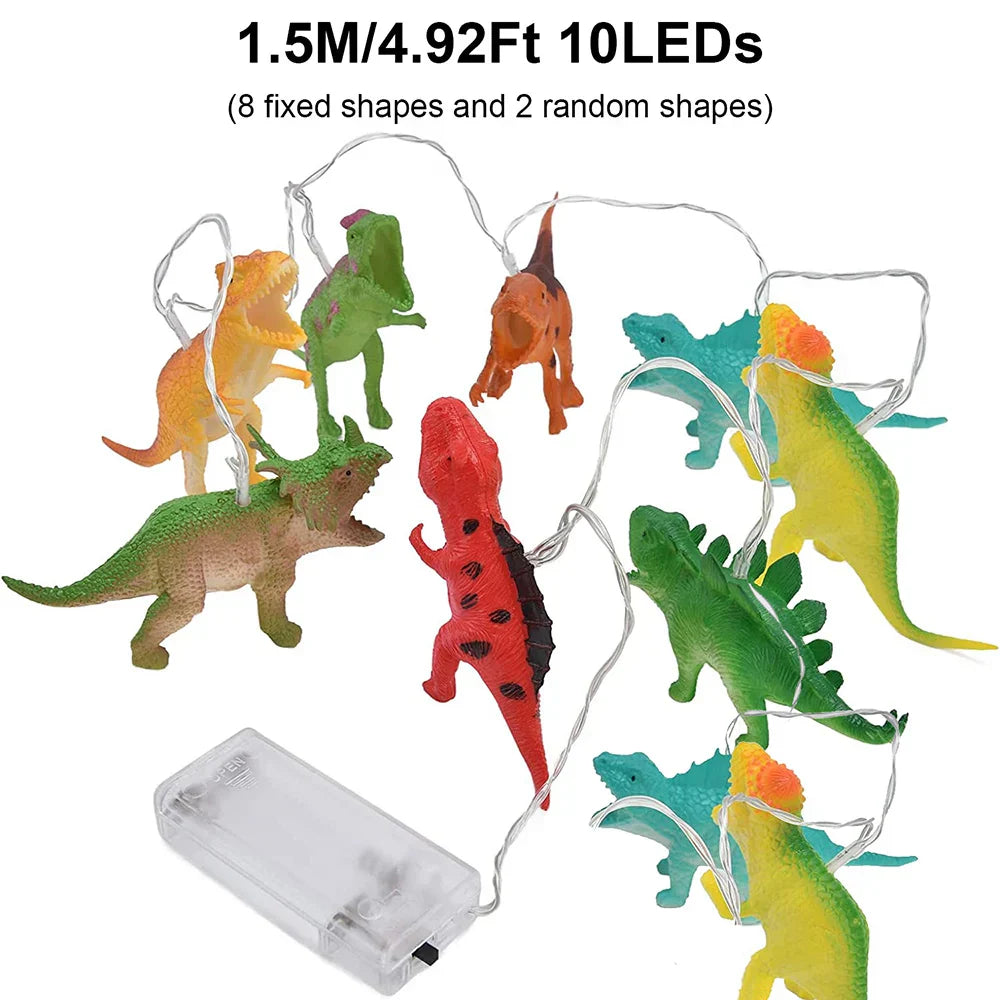 DinoLichter | LED-Dinosaurier-Lichterkette für Kinder | Warmweiß | 1,5 m / 3 m Batteriebetrieben
