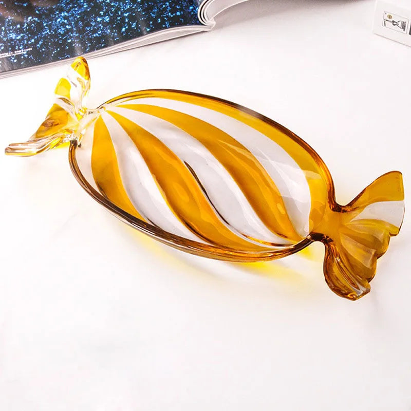 Glass snack plate in candy shape