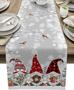 Christmas Table Runner with Snowman and Snowflake Pattern - Elegant Linen Runner