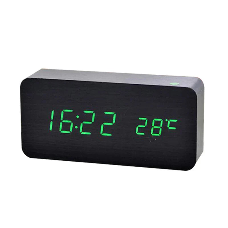 Digital Wooden Alarm Clock with Temperature Display, Alarm Function, and Modern Design – Ideal for Bedroom or Office, Energy-Efficient and Stylish