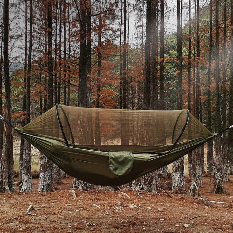 Outdoor Hammock with Mosquito Net and Quick Release – 200 kg Load Capacity