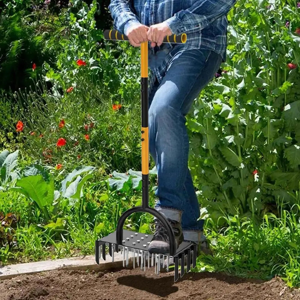 RasenLüfter Pro | Manuelle Rasenbelüftung mit Stahlspikes | 16 Spikes & 8 Hohlkerne | Für einen blühenden Garten