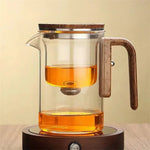 Glas Teekanne mit Holzgriff – Luxus Teefilter
