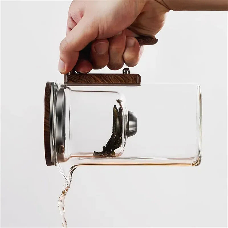 Glas Teekanne mit Holzgriff – Luxus Teefilter