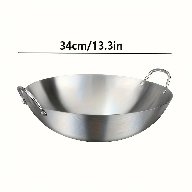 Großer Wok aus Edelstahl mit Doppelgriffen
