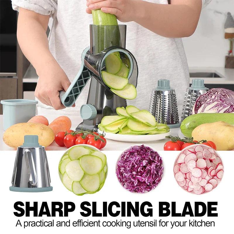 Practical hand grater with 3 interchangeable inserts