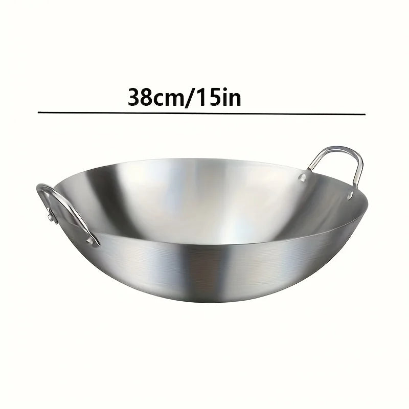 Großer Wok aus Edelstahl mit Doppelgriffen