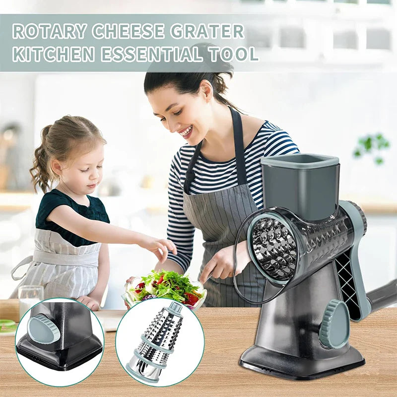 Practical hand grater with 3 interchangeable inserts