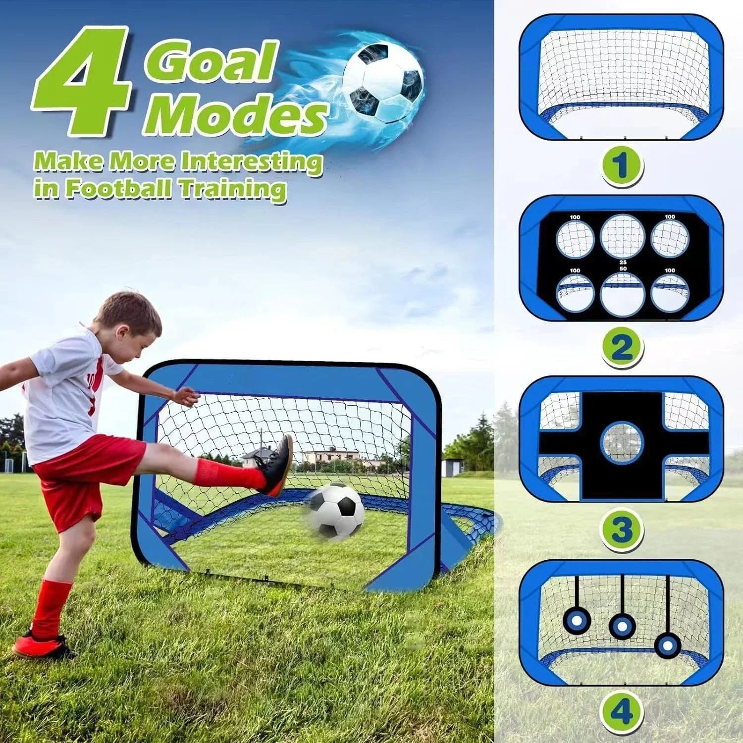 Fußballtor für Kinder – Faltbar & Tragbar | 4-in-1 Trainingssystem