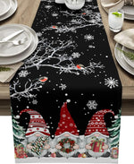 Christmas Table Runner with Snowman and Snowflake Pattern - Elegant Linen Runner