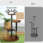 Versatile plant shelf with round wooden shelves and a sturdy metal frame