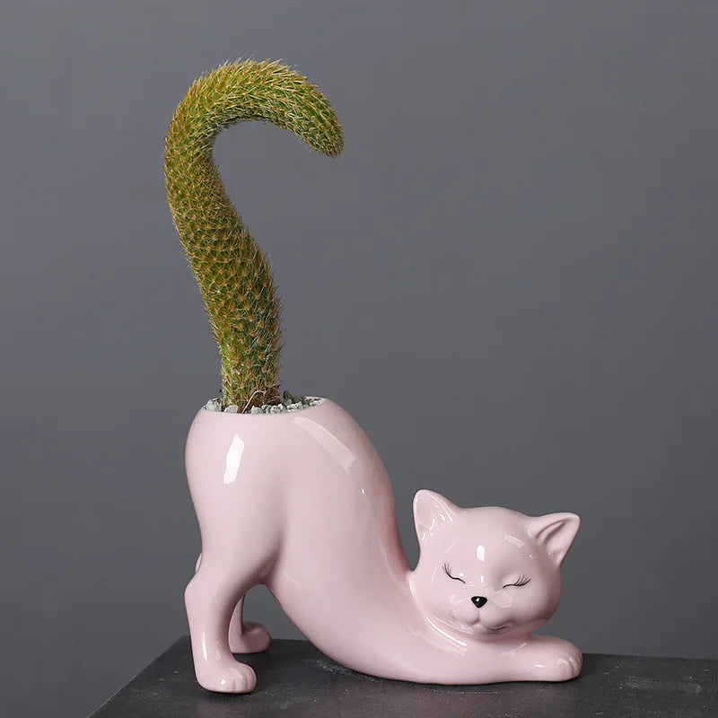 Cute Cat Flower Pot - Glazed Porcelain Succulent Pots