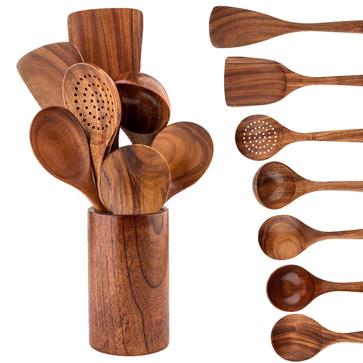 NaturPur – Elegant Wooden Cookware Set with Storage Basket