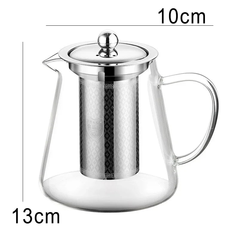 Elegante Teekanne aus hitzebeständigem Glas mit Edelstahlfilter