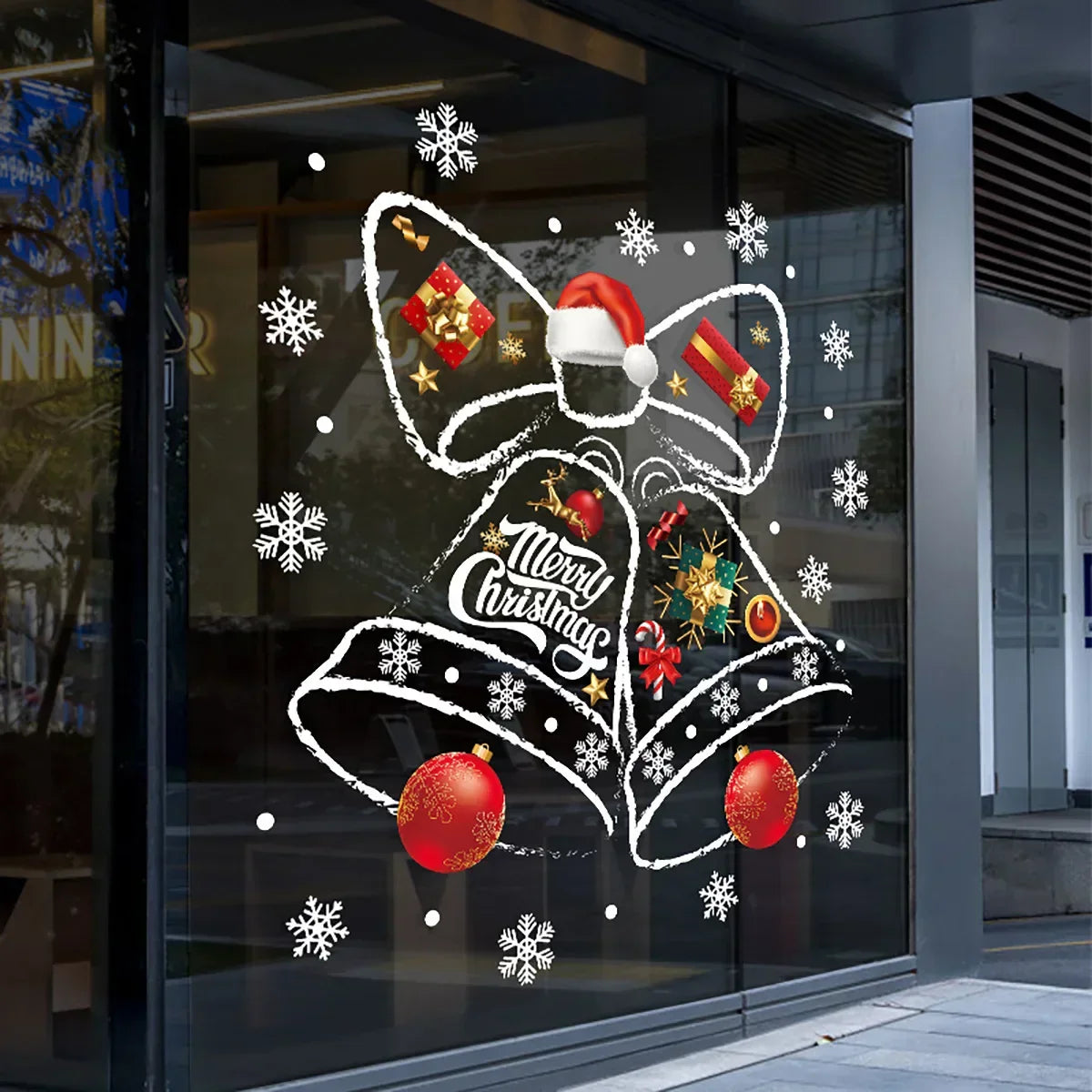 Christmas Window Clings for Winter – Reusable PVC Decoration with Bell Motif