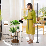 Versatile plant shelf with round wooden shelves and a sturdy metal frame