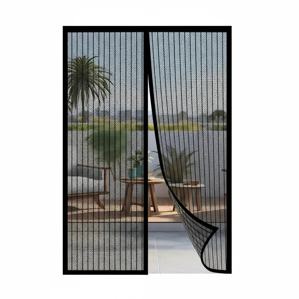 Self-closing magnetic curtain for doors