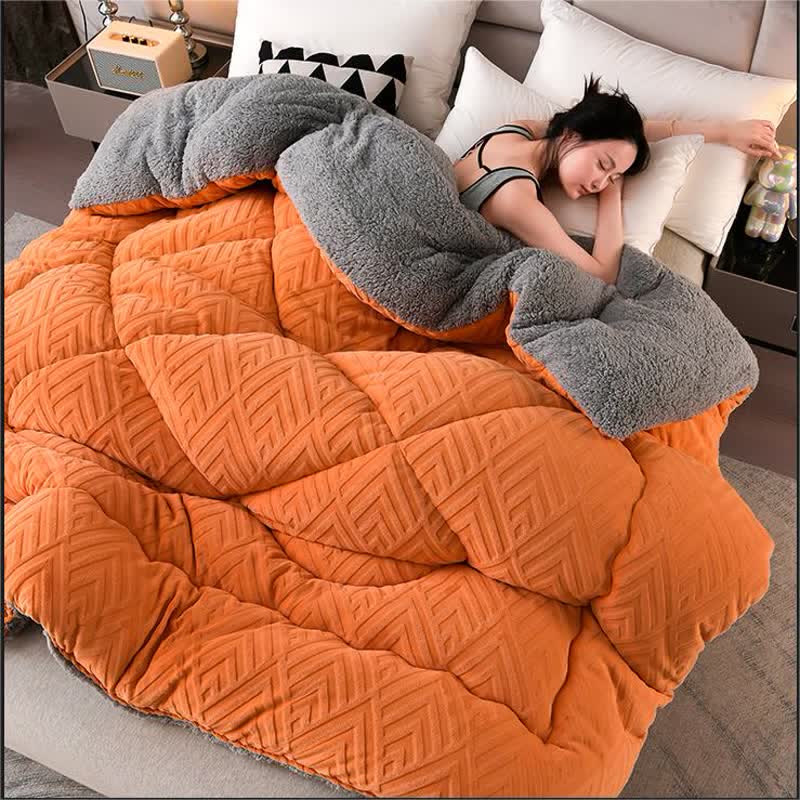 Gemütliche Winterdecke aus Sherpa mit integriertem Quiltkern