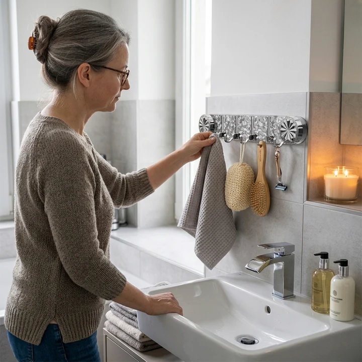 Wall hook rack with foldable hooks – no drilling required