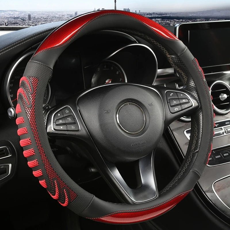 Elegant faux leather steering wheel cover with non-slip texture