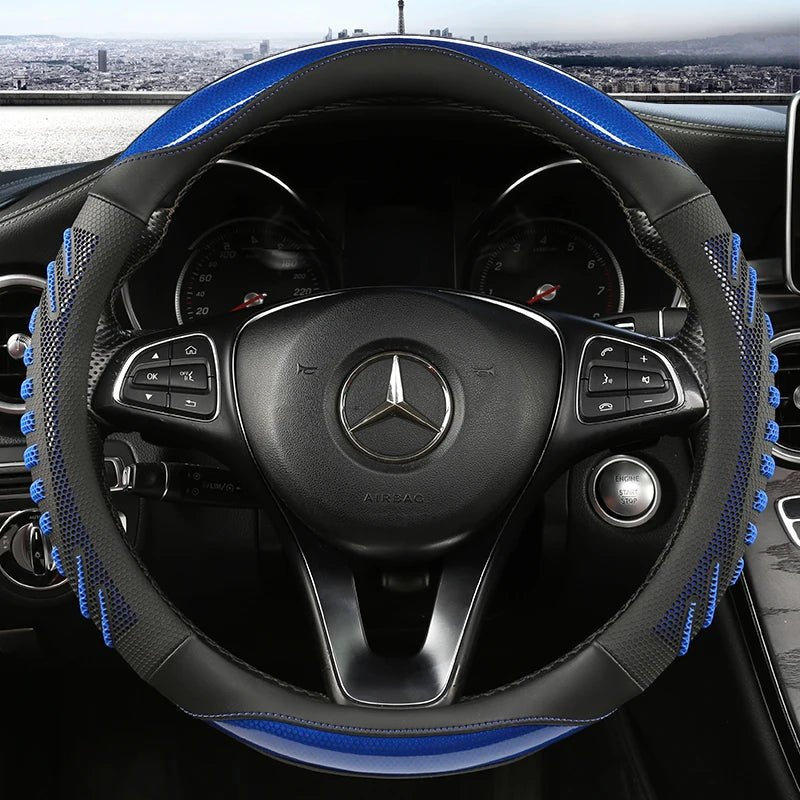 Elegant faux leather steering wheel cover with non-slip texture
