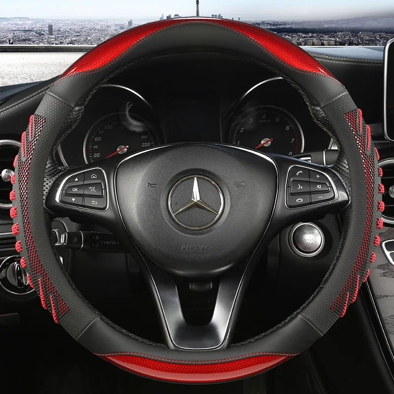 Elegant faux leather steering wheel cover with non-slip texture