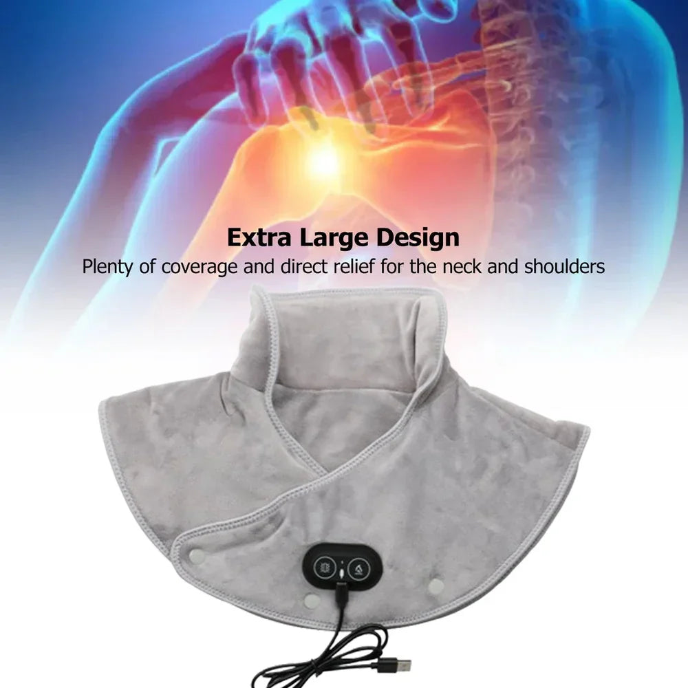 Ergonomischer Nacken- und Schultermassager mit Wärme | USB-Heizkissen mit Vibration | 3 Heizstufen & Zeitsteuerung | Kuschelweicher Stoff