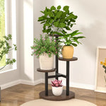Versatile plant shelf with round wooden shelves and a sturdy metal frame