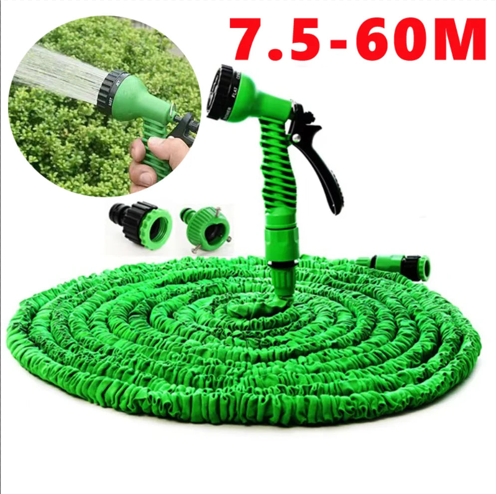 Flexible Garden Hose with 7-Function Spray Gun – Extends Up to Three Times Its Length