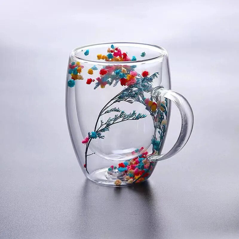Set of 2 Double-Walled Cups with Dried Flowers