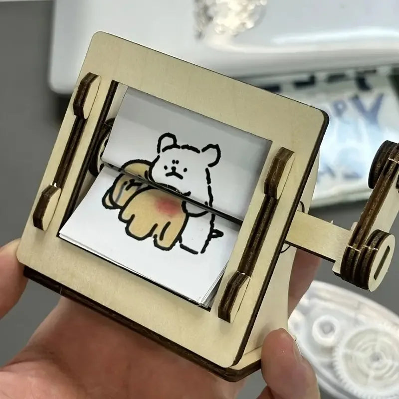Wooden Hand Crank Animation Machine Craft Kit for Desk Decoration