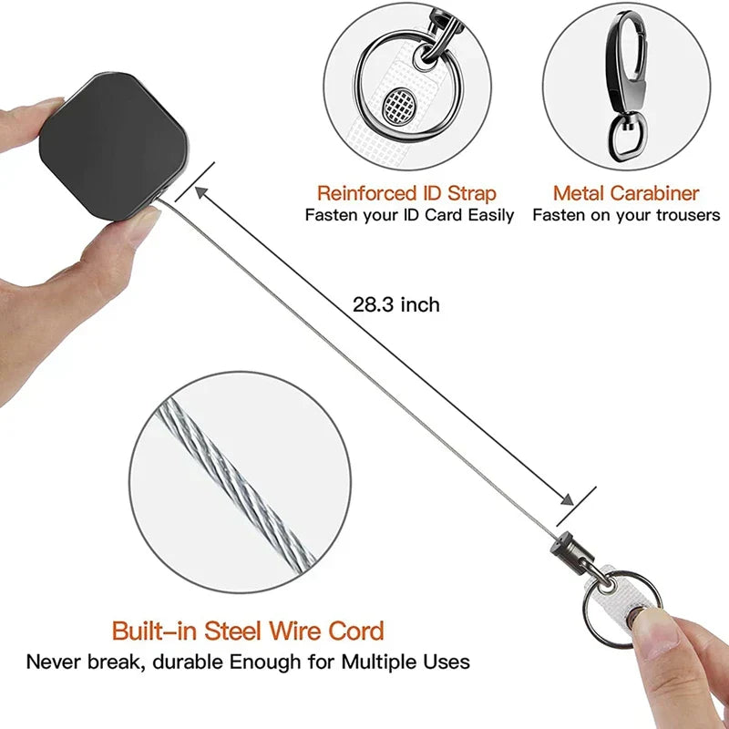 Metal Keyring with Retractable Carabiner and Steel Cable – Safety Reel 71.8 cm