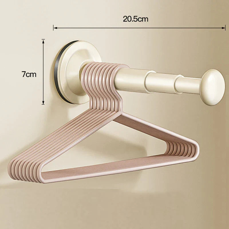 FlexoHalter | Teleskop-Kleiderbügel mit Saugnapf | Kein Bohren nötig | Ideal für Bad, Flur & Balkon