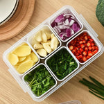 Frische-Behälter für Kühlschrank mit Abfluss und Deckel – 6 Fächer