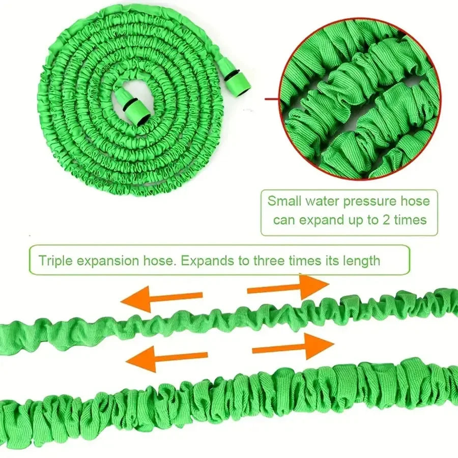 Flexible Garden Hose with 7-Function Spray Gun – Extends Up to Three Times Its Length