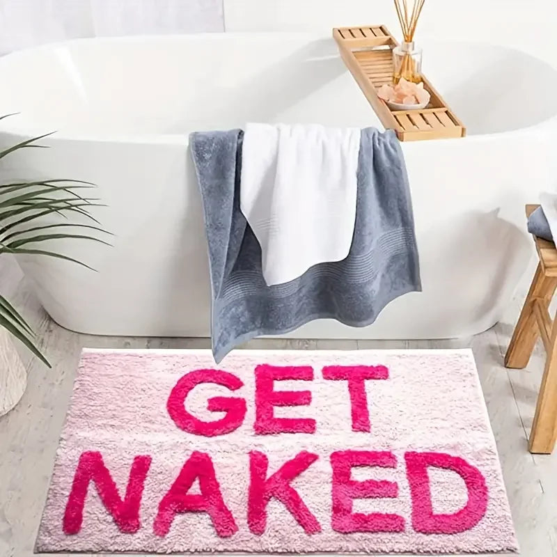 Gestreifte Designteppich – Rosa "Get Naked" Badezimmer- und Wohnteppich