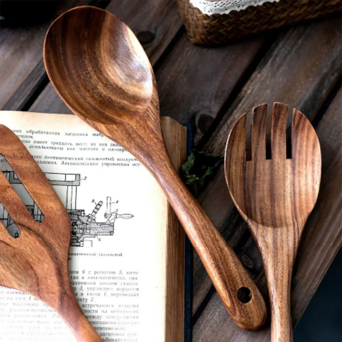 Luxurious Wooden Cookware Set with Storage Bucket