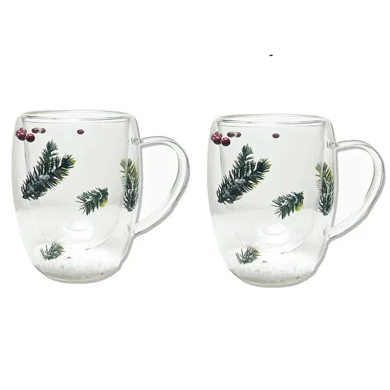 2er Set Doppelt Wandige Glasbecher mit Trockenen Blumen