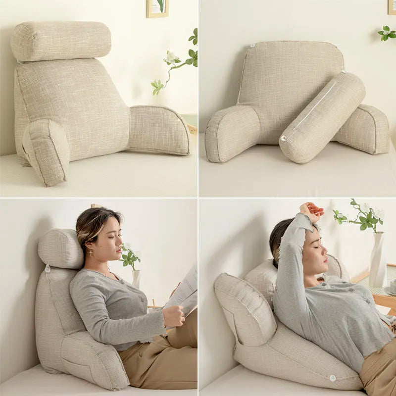 Adjustable pillow with armrests and back support