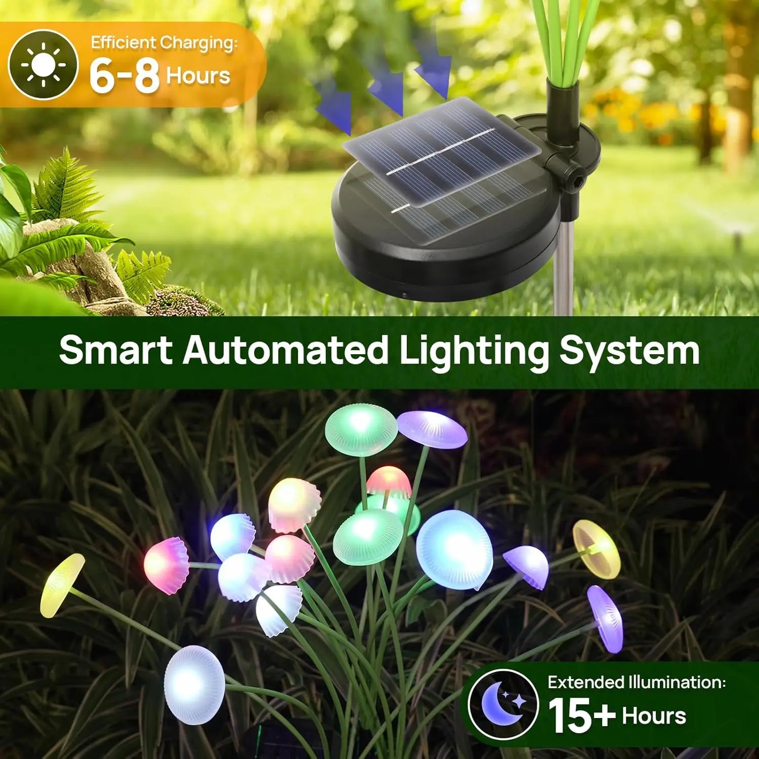 Solar Lights with 6 Adjustable Lamp Heads – Set of 2
