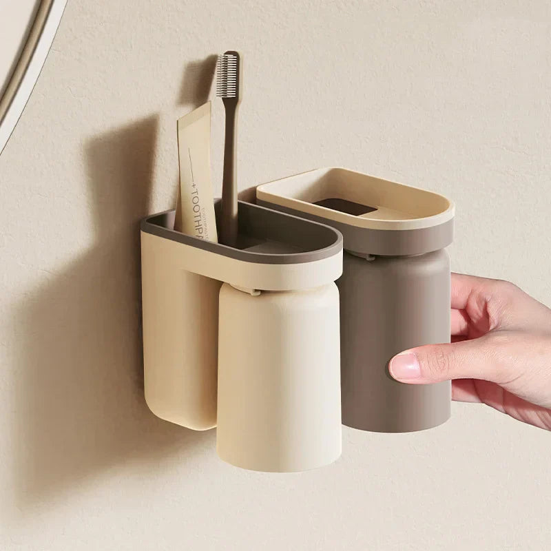 SmartFix 2-in-1 Wandhalterung für Zahnbürsten und Becher – Praktische Aufbewahrung ohne Bohren