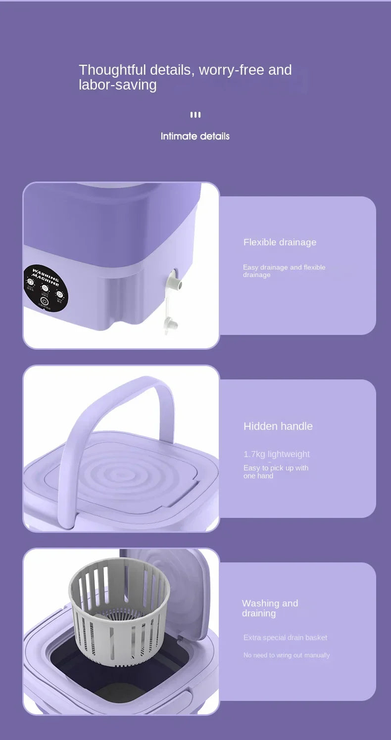 Compact 8L Foldable Washing Machine for Effortless Laundry