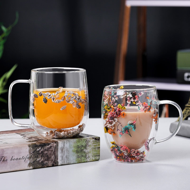 Double-walled glass beakers for dried flowers