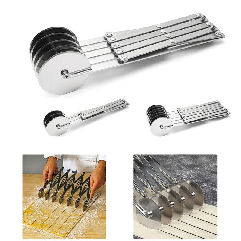 FlexiCut Teigschneider | Edelstahl & Anpassbar | 3–7 Räder | Perfekt für Pizza, Brownies & Gebäck